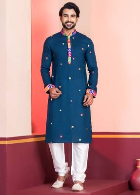 Blue Embroidered Faux Rayon navratri special kurta pyjama 1