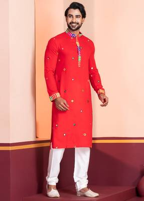 Red Embroidered Faux Rayon navratri special kurta pyjama 2