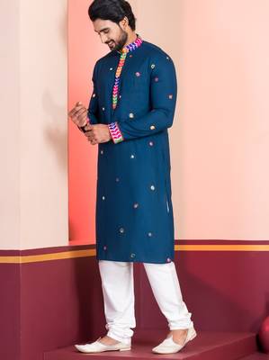 Blue Embroidered Faux Rayon navratri special kurta pyjama 2