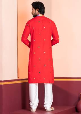 Red Embroidered Faux Rayon navratri special kurta pyjama 4