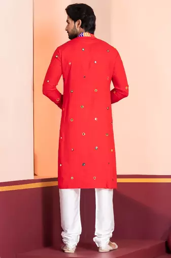 Red Embroidered Faux Rayon navratri special kurta pyjama