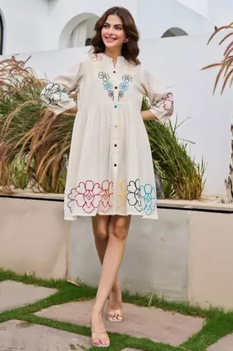 Tiara merino white embroidered cotton short dresses
