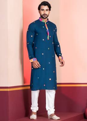 Blue Embroidered Faux Rayon navratri special kurta pyjama 3