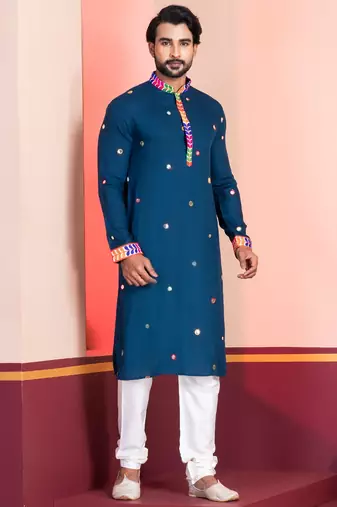 Blue Embroidered Faux Rayon navratri special kurta pyjama