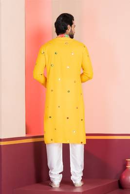Yellow Embroidered Faux Rayon navratri special kurta pyjama 4