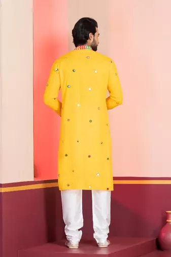 Yellow Embroidered Faux Rayon navratri special kurta pyjama