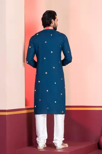 Blue Embroidered Faux Rayon navratri special kurta pyjama