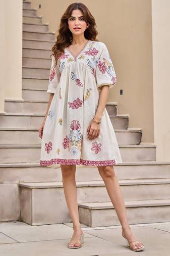 Tiara daisy white embroidered cotton short dresses