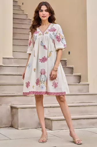 Tiara daisy white embroidered cotton short dresses