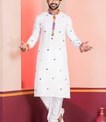 White Embroidered Faux Rayon navratri special kurta pyjama
