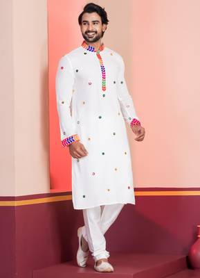 White Embroidered Faux Rayon navratri special kurta pyjama 2