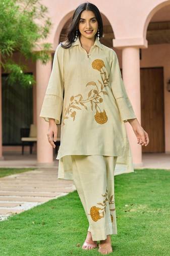 Mahua alabaster off white plain cotton co ord sets