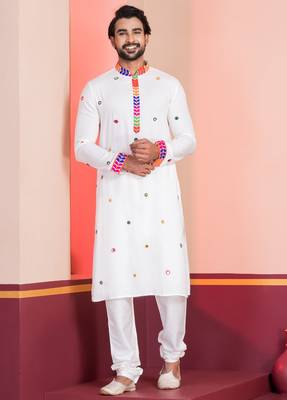 White Embroidered Faux Rayon navratri special kurta pyjama 3