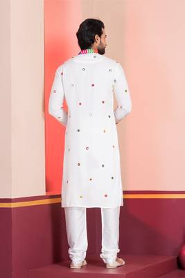 White Embroidered Faux Rayon navratri special kurta pyjama 4