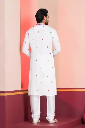 White Embroidered Faux Rayon navratri special kurta pyjama