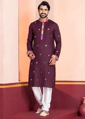 Maroon Embroidered Faux Rayon navratri special kurta pyjama 1