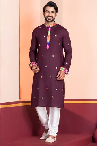 Maroon Embroidered Faux Rayon navratri special kurta pyjama