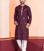 Maroon Embroidered Faux Rayon navratri special kurta pyjama