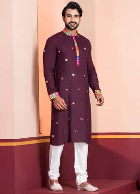 Maroon Embroidered Faux Rayon navratri special kurta pyjama 2