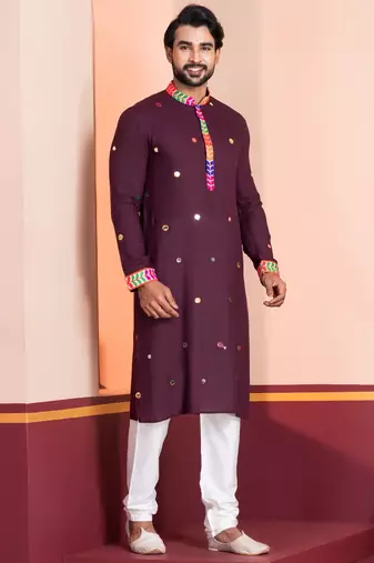 Maroon Embroidered Faux Rayon navratri special kurta pyjama