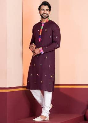 Maroon Embroidered Faux Rayon navratri special kurta pyjama 3