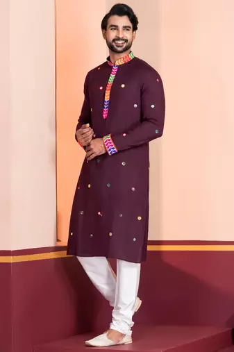 Maroon Embroidered Faux Rayon navratri special kurta pyjama