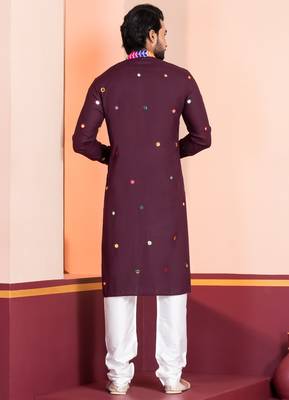 Maroon Embroidered Faux Rayon navratri special kurta pyjama 4