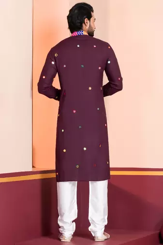 Maroon Embroidered Faux Rayon navratri special kurta pyjama