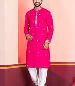 Pink Embroidered Faux Rayon navratri special kurta pyjama