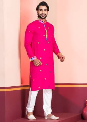 Pink Embroidered Faux Rayon navratri special kurta pyjama 2