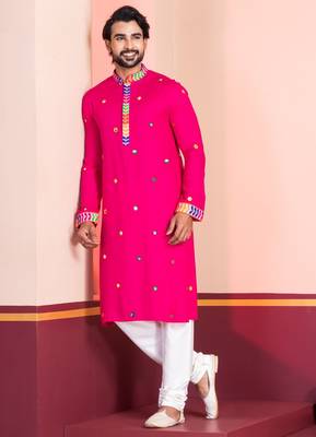 Pink Embroidered Faux Rayon navratri special kurta pyjama 3