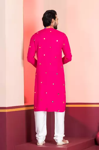 Pink Embroidered Faux Rayon navratri special kurta pyjama