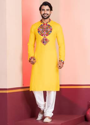 Yellow Faux Rayon Embroidered navratri collection kurta set 1
