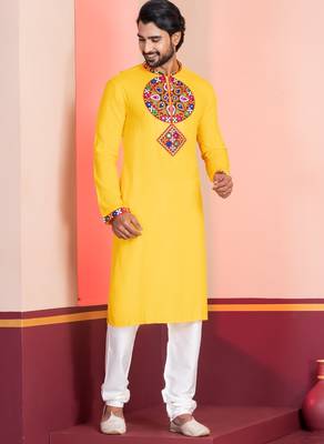 Yellow Faux Rayon Embroidered navratri collection kurta set 2