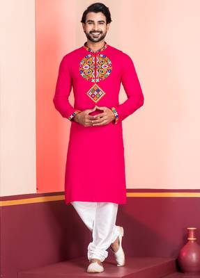 Pink Faux Rayon Embroidered navratri collection kurta set 1