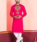 Pink Faux Rayon Embroidered navratri collection kurta set