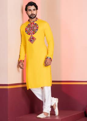 Yellow Faux Rayon Embroidered navratri collection kurta set 3