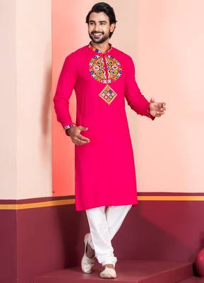 Pink Faux Rayon Embroidered navratri collection kurta set 2
