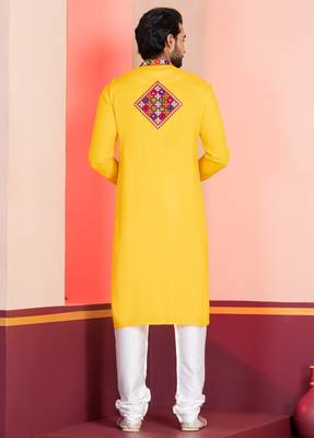 Yellow Faux Rayon Embroidered navratri collection kurta set 4