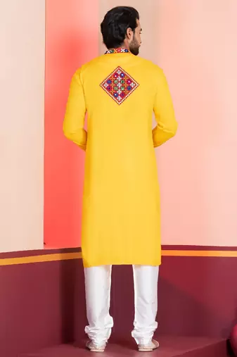 Yellow Faux Rayon Embroidered navratri collection kurta set