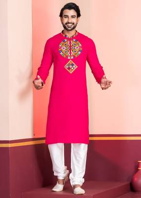 Pink Faux Rayon Embroidered navratri collection kurta set 3