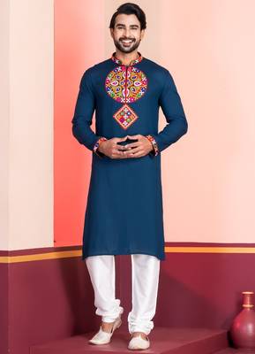 Blue Faux Rayon Embroidered navratri collection kurta set 1
