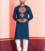 Blue Faux Rayon Embroidered navratri collection kurta set