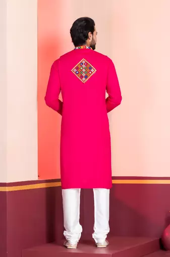 Pink Faux Rayon Embroidered navratri collection kurta set