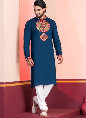 Blue Faux Rayon Embroidered navratri collection kurta set 2