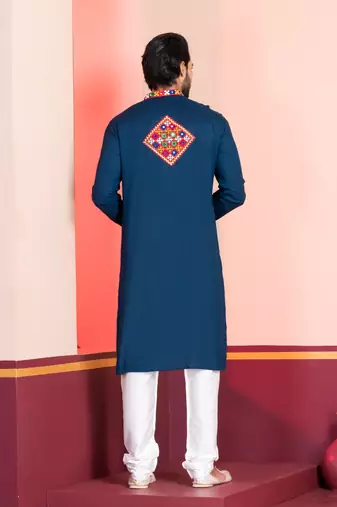 Blue Faux Rayon Embroidered navratri collection kurta set