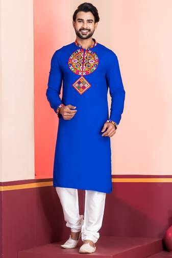 Blue Faux Rayon Embroidered navratri collection kurta set