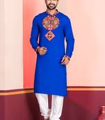 Blue Faux Rayon Embroidered navratri collection kurta set