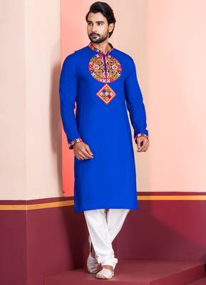 Blue Faux Rayon Embroidered navratri collection kurta set 2