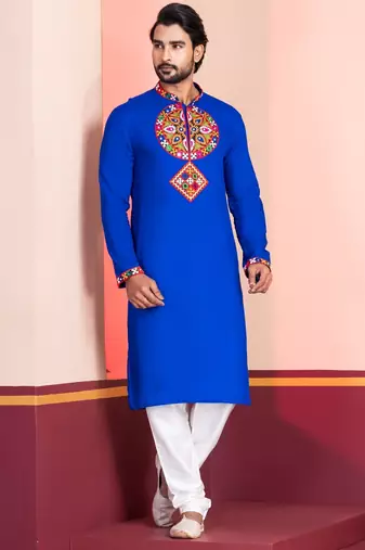 Blue Faux Rayon Embroidered navratri collection kurta set